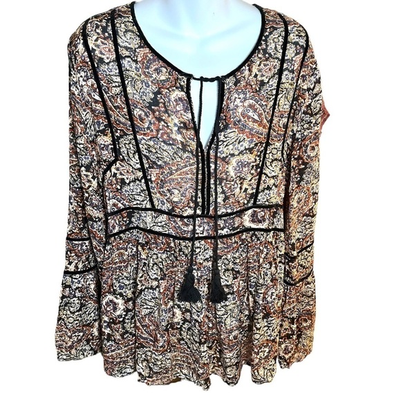Anthropologie California Moonrise Boho  Paisley Babydoll Bell Sleeve Blouse - Picture 1 of 7
